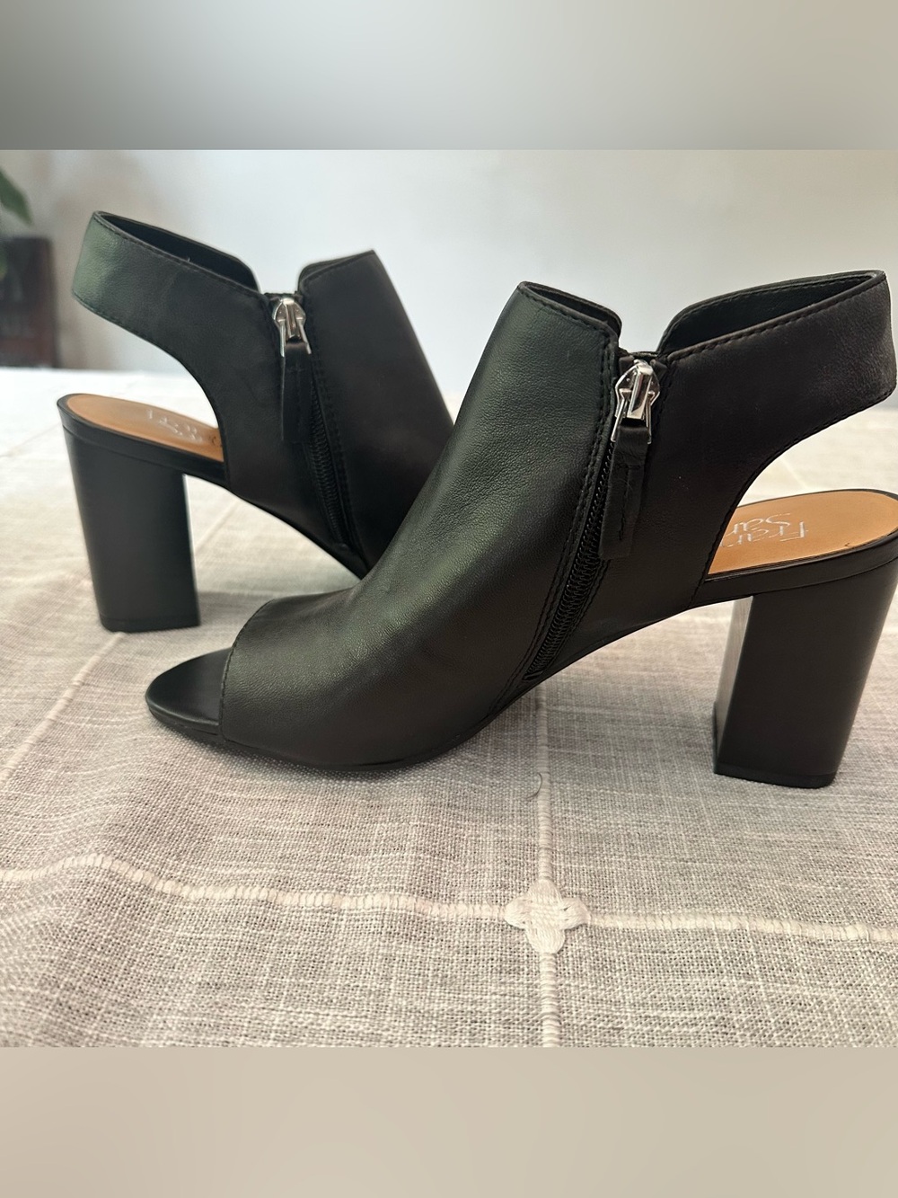 Franco Sarto Gatina Black Leather Square Toe Slingback Loafers 8.5